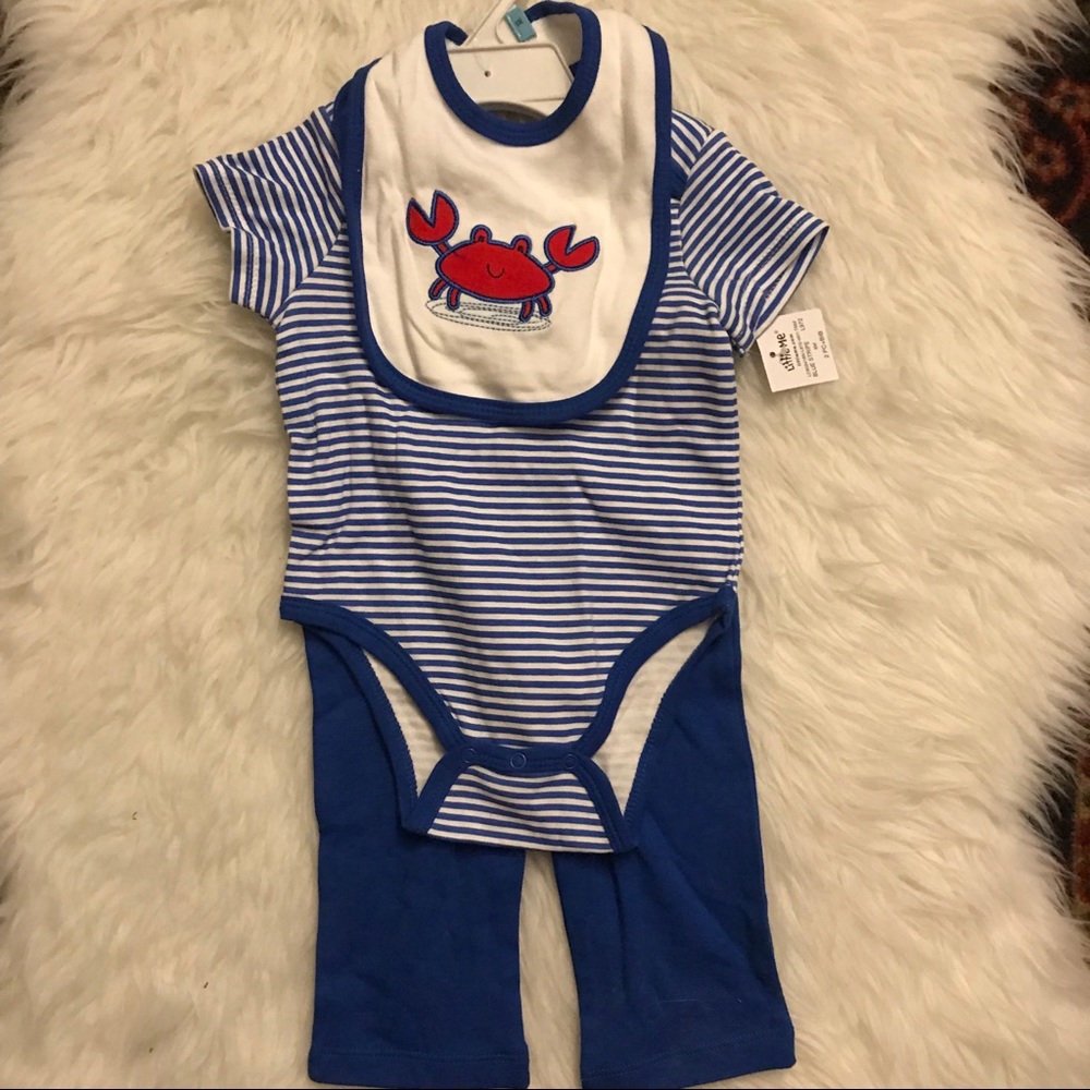New! Little Me sea blue stripe crab summer set bib